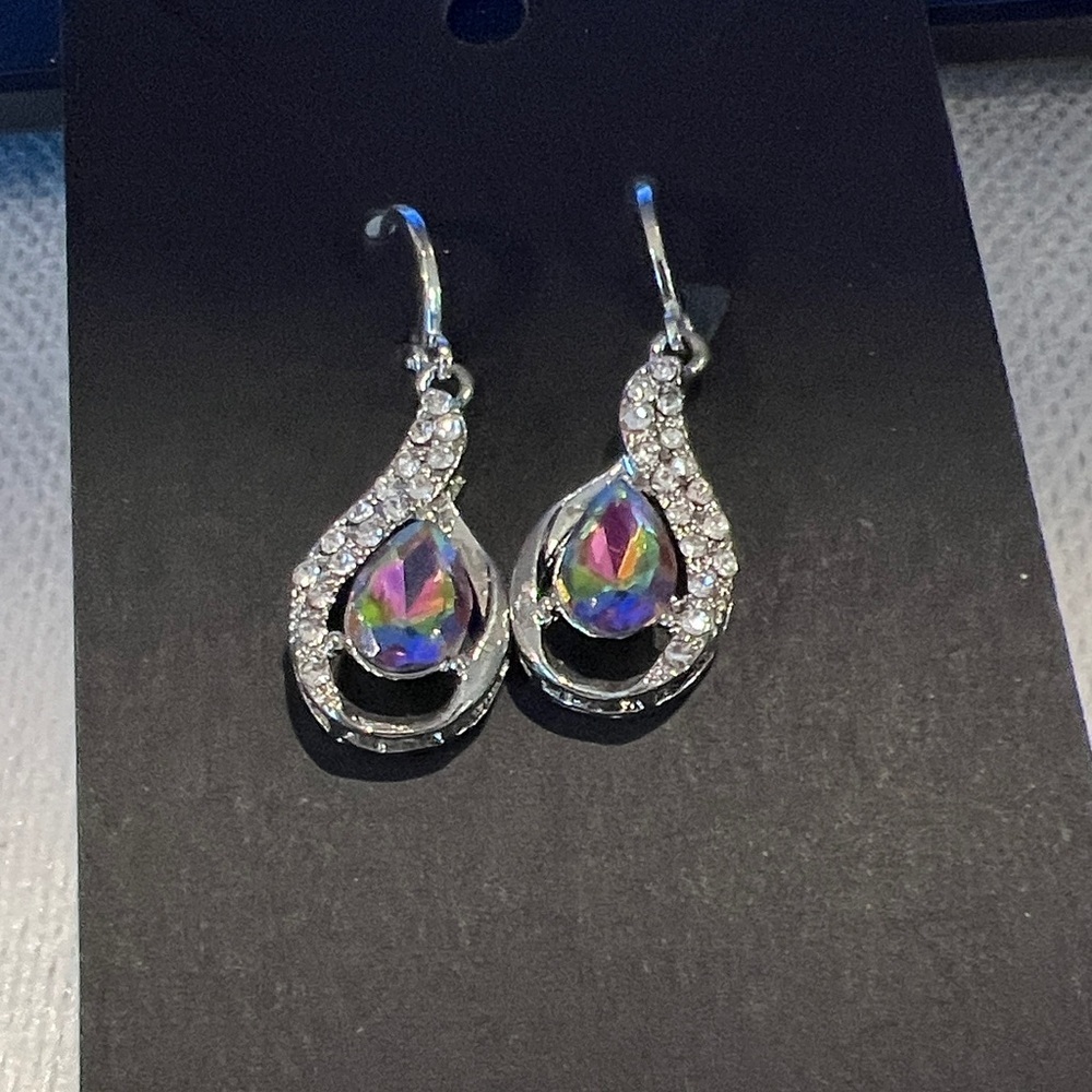 Dazzling Silver and Iridescent Teardrop Earrings
